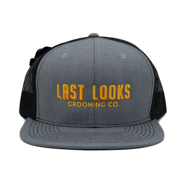 Last Looks Apparel Trucker Hat Grey Linen Black Mesh